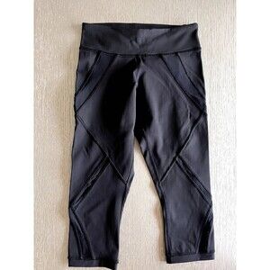 Lululemon Black Mesh Cropped Leggings Size 2 Women's Brand New Gym Yoga